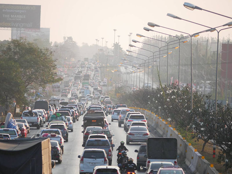 Cars entering Nakhon Ratchasima via Mitraphap Road on Dec. 28, 2019. 