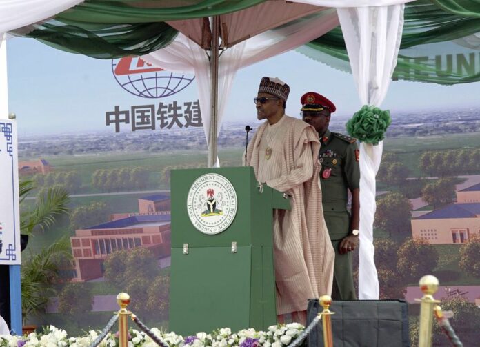 Nigerian President Muhammadu Buhari was speaking at the ground-breaking ceremony of Nigeria's University of Transportation at Daura, Katsina state, Nigeria, on Dec. 2, 2019. Photo: Yang Hongjie / Xinhua