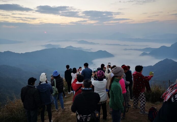 Tourists atop Phu Chi Fa in Chiang Rai on Jan. 27, 2019.