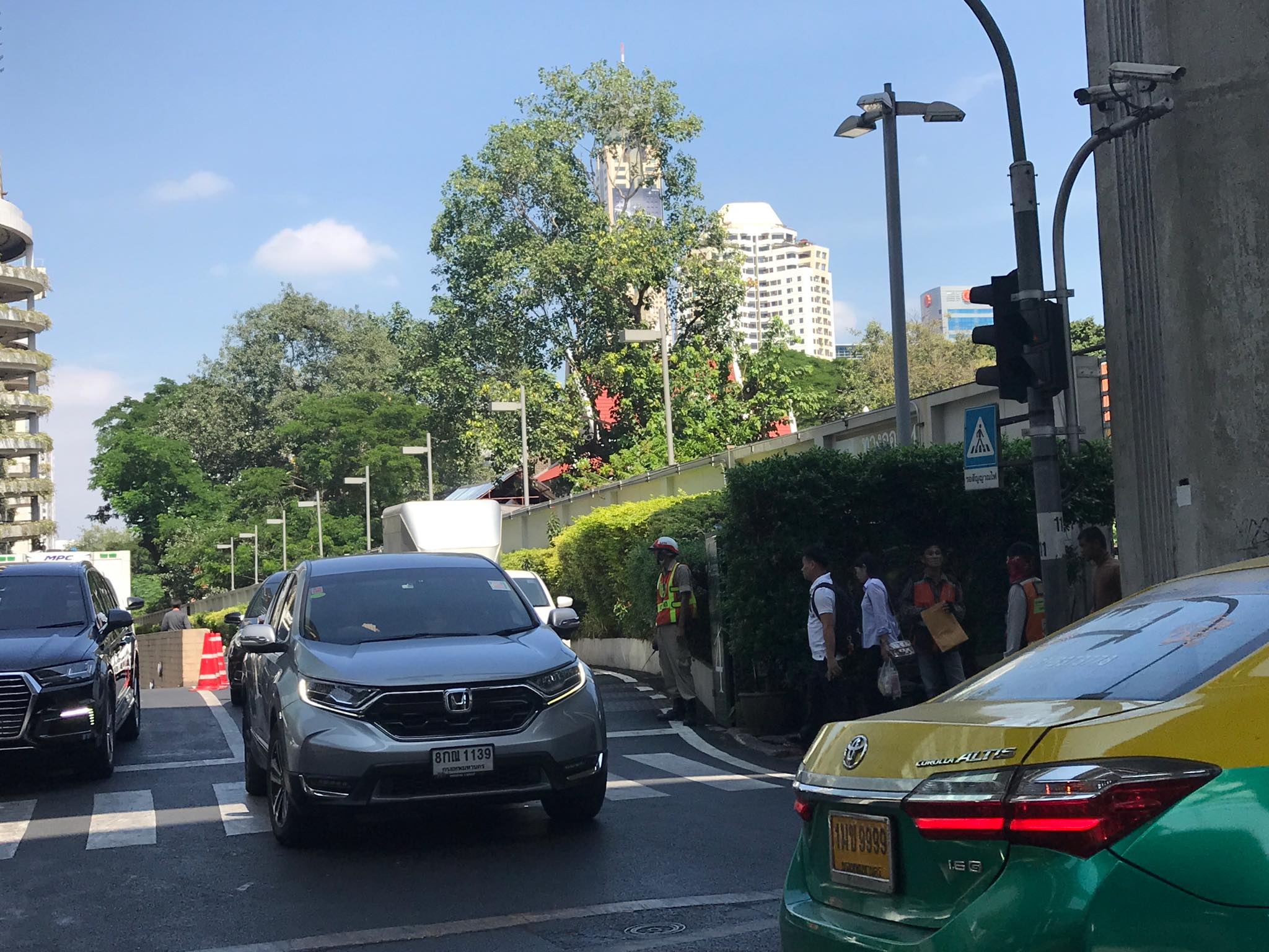 The spot in front of Siam Paragon where Arielle Struhl alleges the motorcycle taxis crossed from to harass her for using a Grab bike. Photo: Arielle Struhl / Courtesy