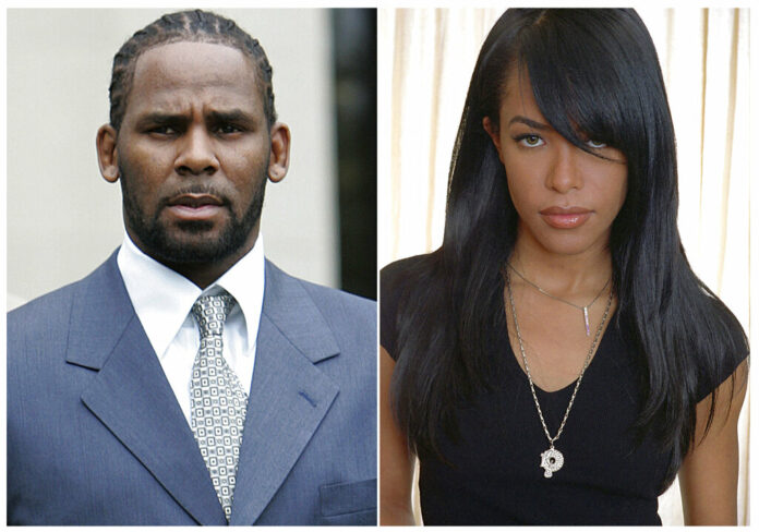 This combination photo shows singer R. Kelly after the first day of jury selection in his child pornography trial at the Cook County Criminal Courthouse in Chicago on May 9, 2008, left, the late R&B singer and actress Aaliyah during a photo shoot in New York on May 9, 2001. Federal prosecutors are accusing singer R. Kelly of scheming with others to pay for a fake ID for an unnamed female a day before he married R&B singer Aaliyah, then 15 years old, in a secret ceremony in 1994 according to a revised indictment filed Thursday, Dec. 5, 2019. Photo: AP