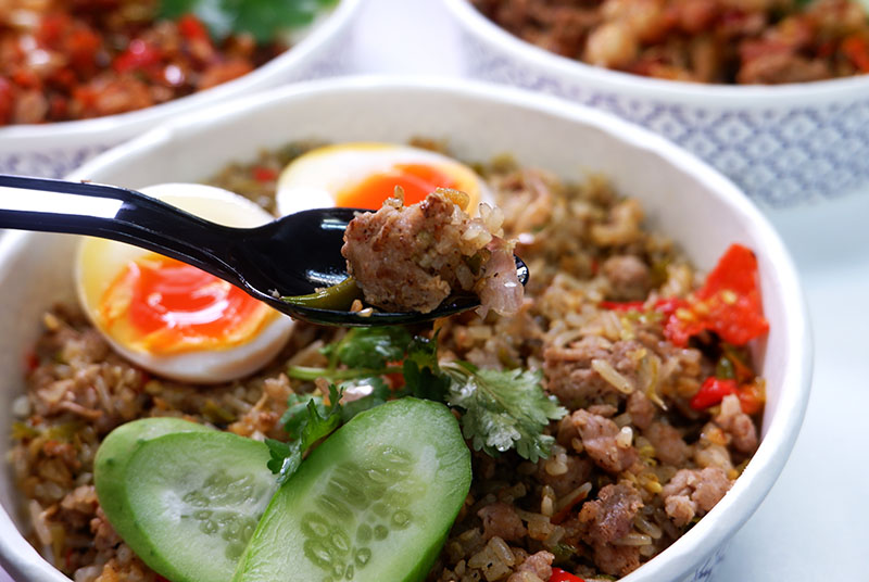 Pork prik-klua fried rice (113 baht).