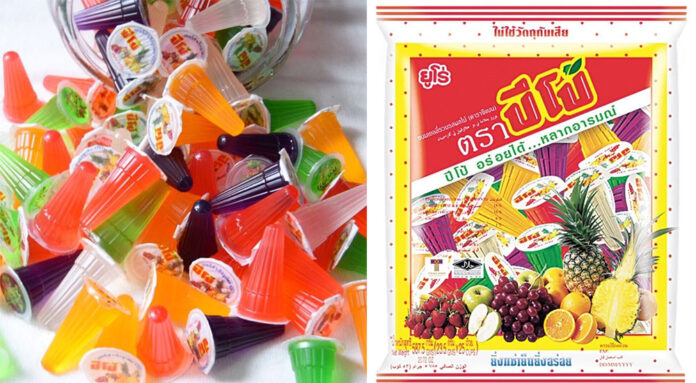 Left: Pipo jellies. Photo: @IMSU1212 / Twitter. Right: A pack of Pipo Jellies.