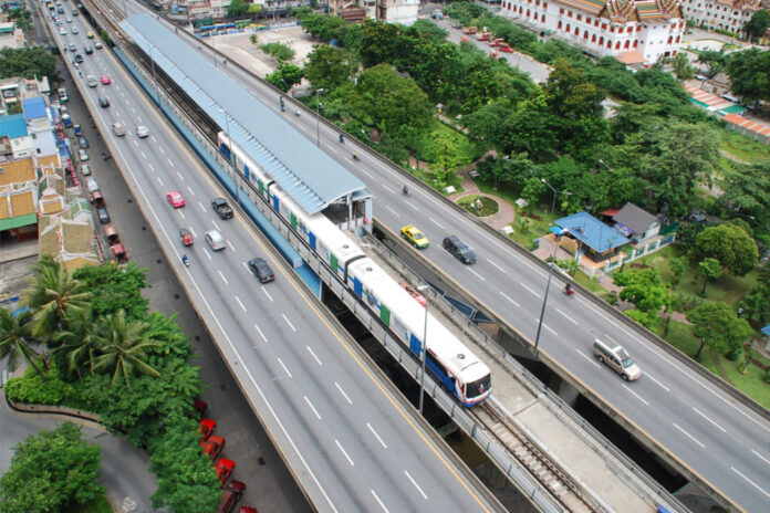 A birds-eye view of BTS Saphan Taksin station. A birds-eye view of BTS Saphan Taksin station.