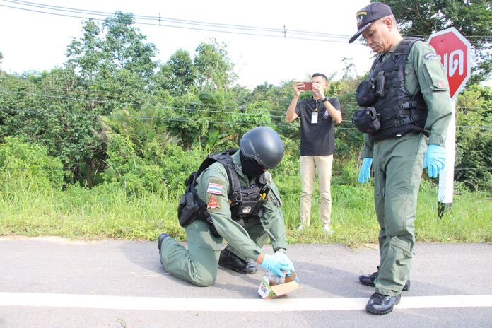 Police defuse a bomb in Yala province on Dec. 24, 2019.