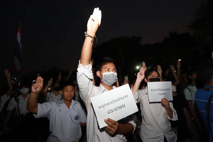 A protest at Kasetsart University on Feb. 24, 2020.