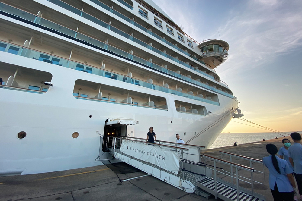 MV Seabourn Ovation docks at Phuket Port on Feb. 13, 2020.