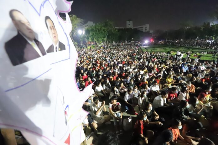 Anti-government protest at Thammasat University in Pathum Thani province on Feb. 26, 2020.