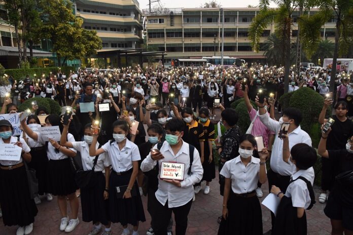 Anti-government protest at Suan Sunandha Rajabhat University on Feb. 27, 2020.