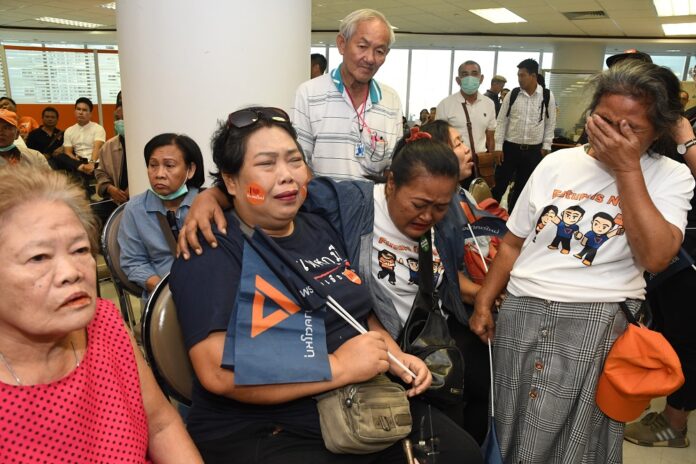 Future Forward Party supporters react to the verdict on Feb. 21, 2020.