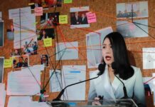 Gov’t Mulls Lawsuit Against Future Forward Over 1MDB Allegations Future Forward Party spokeswoman Pannika Wanich at the news conference held in Bangkok on Feb. 23, 2020.