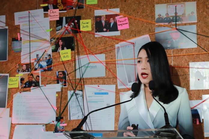Future Forward Party spokeswoman Pannika Wanich at the news conference held in Bangkok on Feb. 23, 2020.