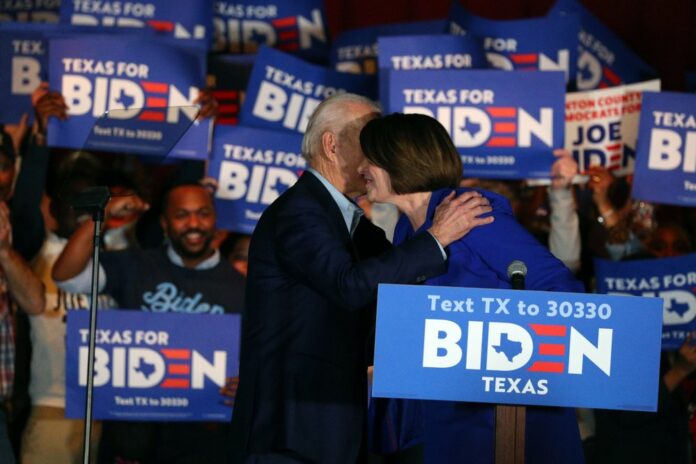 Sen. Amy Klobuchar, D-Minn., endorses Democratic presidential candidate former Vice President Joe Biden at a campaign rally Monday, March 2, 2020 in Dallas. (AP Photo/Richard W. Rodriguez)