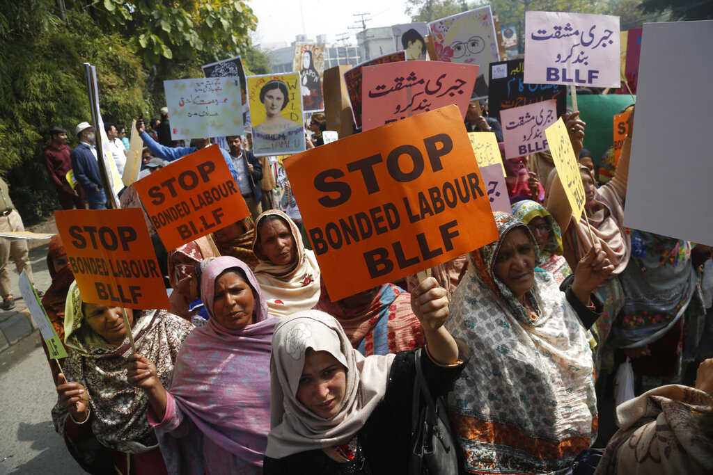 Pakistani activists take part in an International Women's Day rally in Lahore, Pakistan, Sunday, March 8, 2020. Pakistanis held rallies across the country. Officially recognized by the United Nations in 1977, it is celebrated around the world on March 8. Photo: K.M. Chaudhry / AP