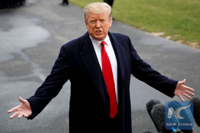 File Photo: U.S. President Donald Trump speaks to reporters on the South Lawn before departing from the White House in Washington D.C., the United States, March 22, 2019. Photo: Ting Shen / Xinhua