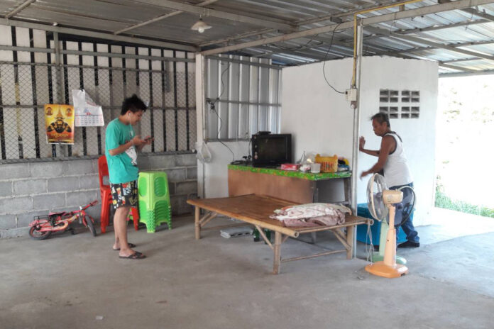 The scene inside a food stall where a 5-year-old girl was stabbed to death in Nakhon Pathom province on March 29, 2020.