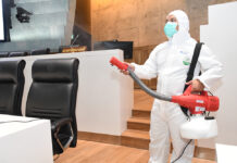 Thai Company Develops Disinfectant Against Coronavirus A health worker disinfects the Parliament building on Feb. 28, 2020.