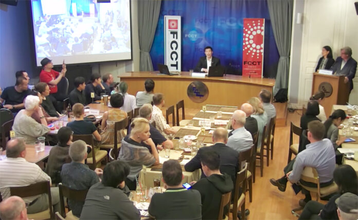 Thanathorn Juangroongruangkit speaks at the FCCT on Dec. 2, 2019. Photo: FCCT Events / YouTube