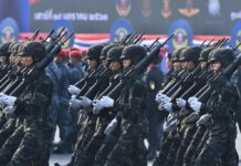 Army Denies Twitter’s Claim of Secret I.O. Campaign Soldiers during a parade drill in Bangkok on Jan. 16, 2020.