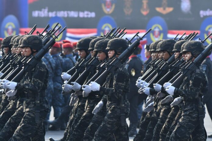 Soldiers during a parade drill in Bangkok on Jan. 16, 2020.