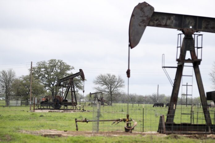 File photo taken on March 12, 2019 shows operating oil pumps in Luling of Texas, the United States. (Xinhua/Wang Ying)