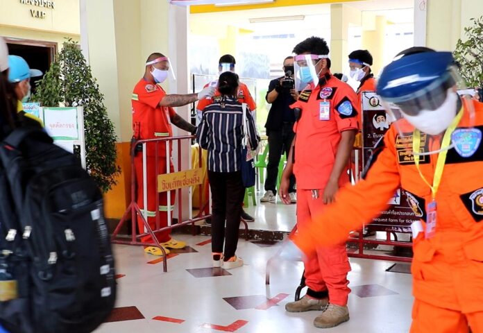 A health checkpoint at a railway station in Surin province on April 14, 2020.