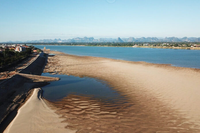 In this Jan. 5, 2020 photo, a sandbar is visible in the Mekong River in Nakhon Phanom province. In this Jan. 5, 2020 photo, a sandbar is visible in the Mekong River in Nakhon Phanom province.