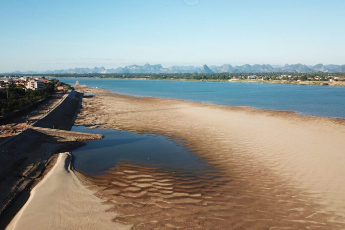 In this Jan. 5, 2020 photo, a sandbar is visible in the Mekong River in Nakhon Phanom province.