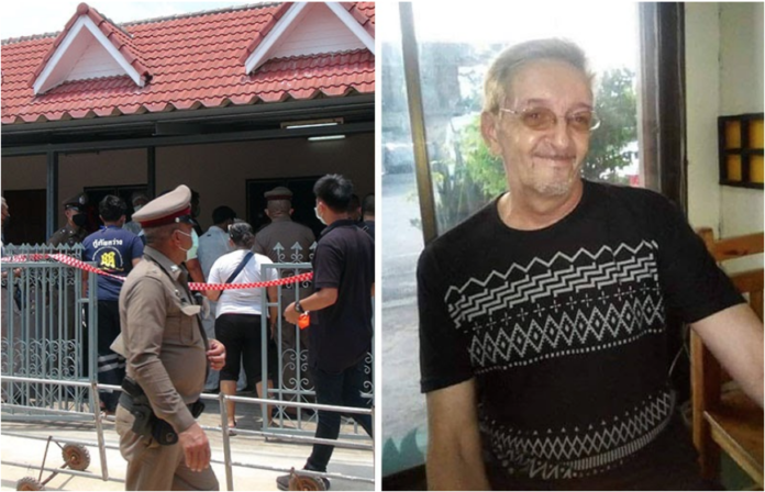 Police outside of Klaus Wilhelm’s house on May 6, 2020 in Prachinburi. Right: Klaus Wilhelm