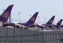 Thai Airways Union Opposes Privatization Under Bailout Plans Grounded Thai Airways planes at Suvarnabhumi Airport.