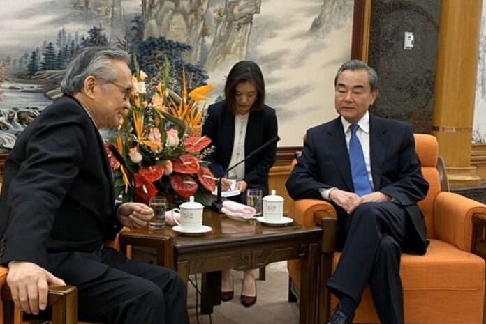 Thai Foreign Affairs Minister Don Pramudwinai meets with his Chinese counterpart in Beijing, China, on Jan. 23, 2020, to discuss the situations in Mekong River.