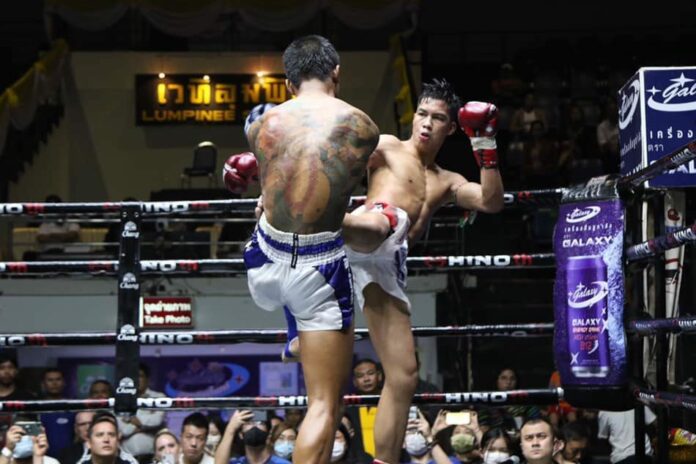 Boxers fight at Lumpinee Boxing Stadium on Feb. 4, 2020.