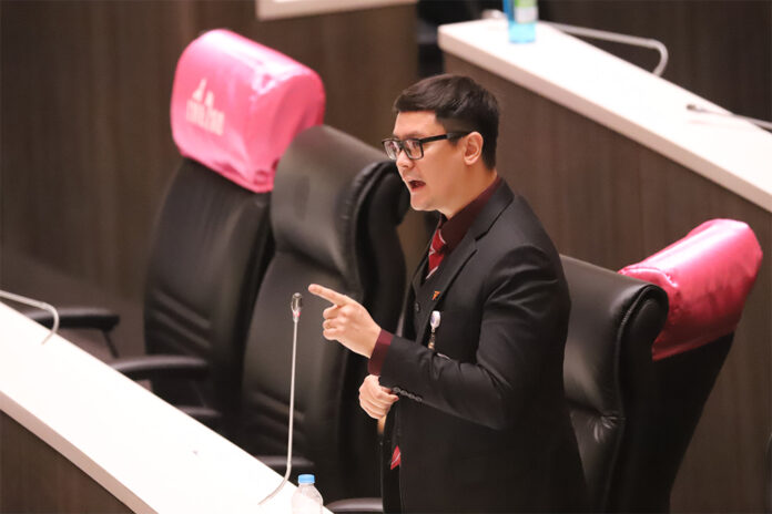 Move Forward MP Rangsiman Rome addresses the Parliament on June 10, 2020.