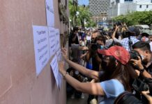 National Rights Body Says It’s Monitoring Activist Abduction Cases Protesters gather in front of the Cambodian Embassy in Bangkok to demand justice for Thai dissident Wanchalearm Satsaksit on June 8, 2020.