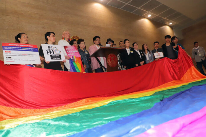 LGBT activists campaign for the amendment to the Civil and Commercial Code at the parliament on Dec. 18, 2019.