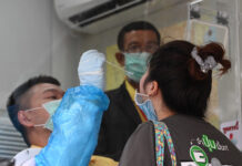 Jail in Lockdown After Prisoner Found With Coronavirus A woman takes a swab test for the coronavirus at a mobile testing unit in front of Laem Thong Department Store on July 14, 2020.