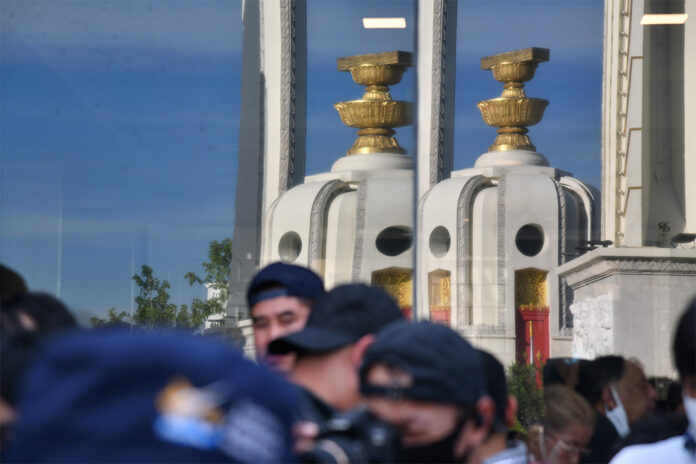 Anti-government protesters at the Democracy Monument on July 27, 2020.