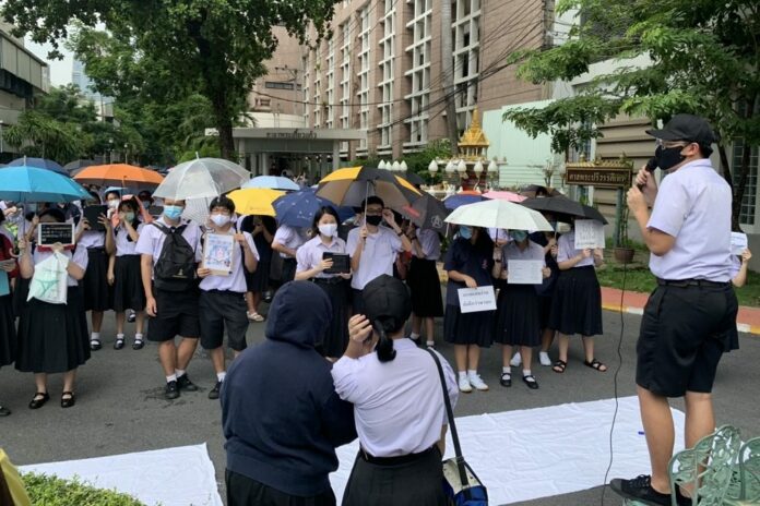 Anti-government protests at Triamudom Suksa School on July 24, 2020. Anti-government protests at Triamudom Suksa School on July 24, 2020.