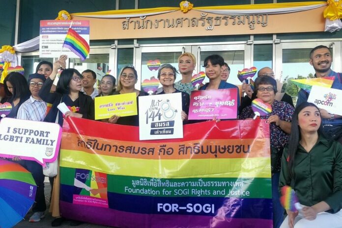 LGBT rights activists rally in Bangkok on 22 Nov, 2019.