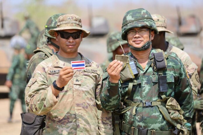 Thai and American soldiers at a joint military exercise in Thailand, March 2020.