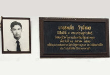 Outcry Over Chula’s Removal of Student Martyr’s Memorial A portrait and commemorative plaque of Somdet Wirunhaphon at the Faculty of Economics, Chulalongkorn University. Photo: Netiwit Chotiphatphaisal / Facebook