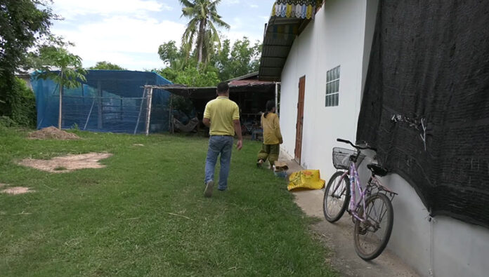 Somchai Kerdpra’s wife shows a reporter the room where her husband serially raped their developmentally disabled teenage neighbor Aug 26, 2020 in Buriram. Somchai confessed to the police.