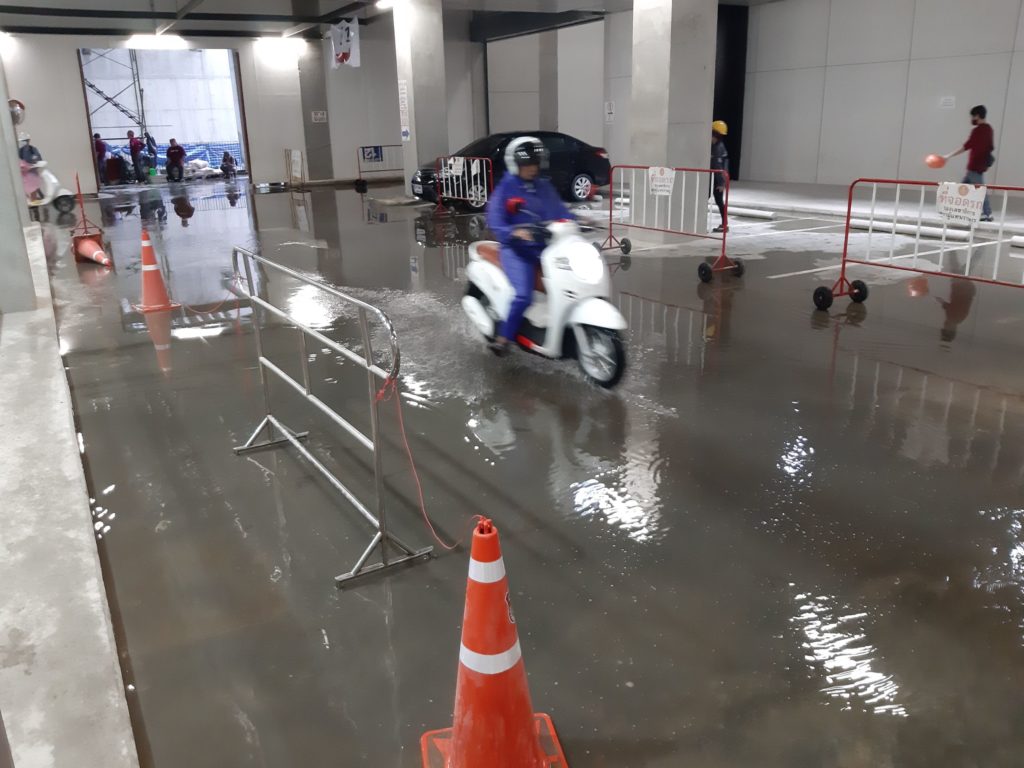 Flooding at the parliament's parking garage.
