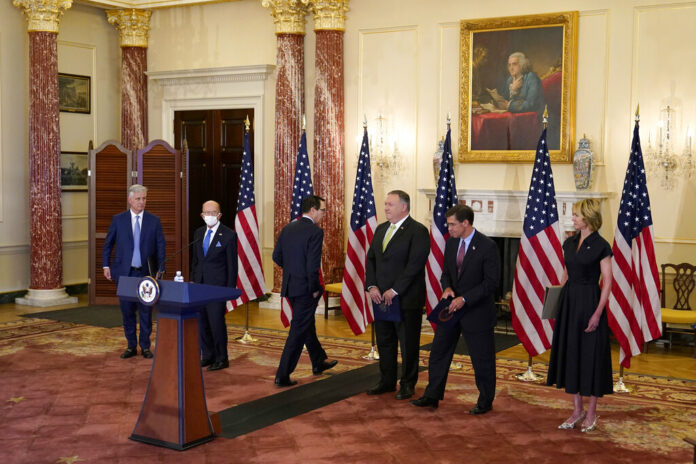 Mike Pompeo, Robert O'Brien, Wilbur Ross, Steve Mnuchin, Mark Esper, Kelly Craft