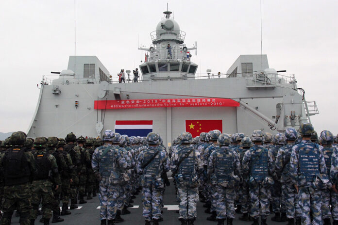 Thai and Chinese soldiers at a joint military exercise in China, May 2019.