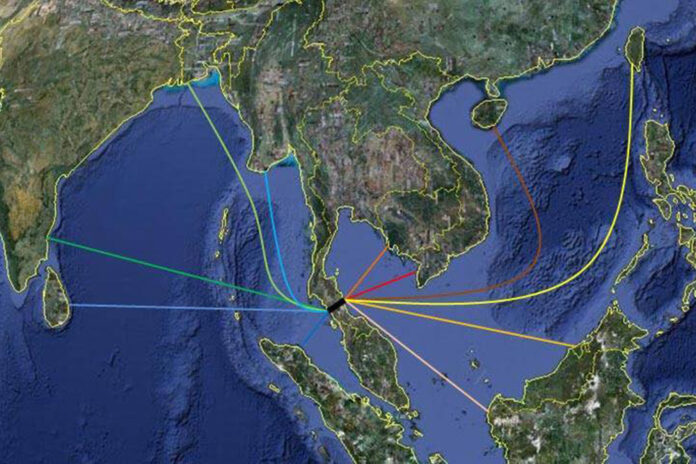 The proposed route of Thai Canal.