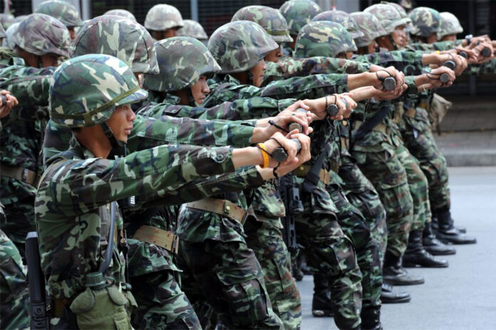 An undated file photo of soldiers taking part in a riot control exercise.