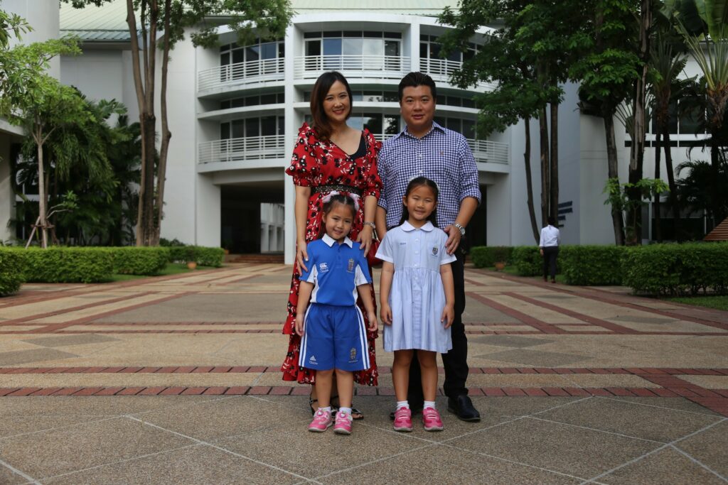 Happy Children, Happy Parents: Nina and Chicha with Mum and Dad who have been impressed with the progress their children have made in their first years at Shrewsbury.