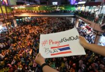 Curry, Iced Coffee, CIA: A Guide to Thai Protest Vocab Protests in Bangkok on Oct. 18, 2020 at the Victory Monument.