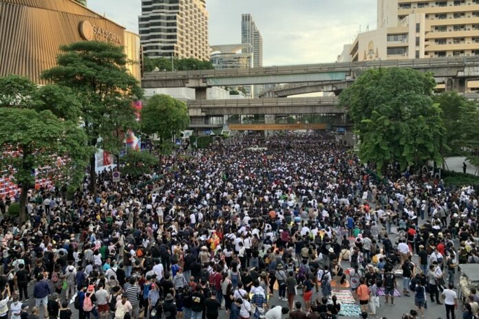 Anti-government protest on Ratchaprasong Intersection on Oct. 16, 2020.